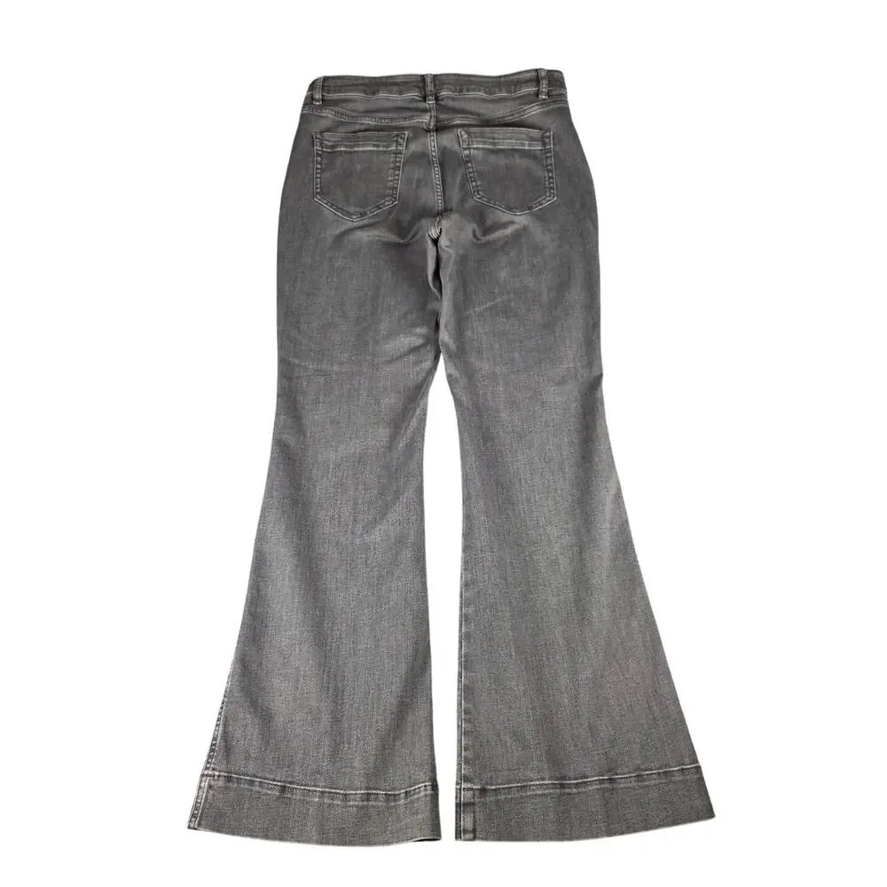 J.Jill High Rise Flare Jeans Womens 12 Gray Patch Pocket Stretch
